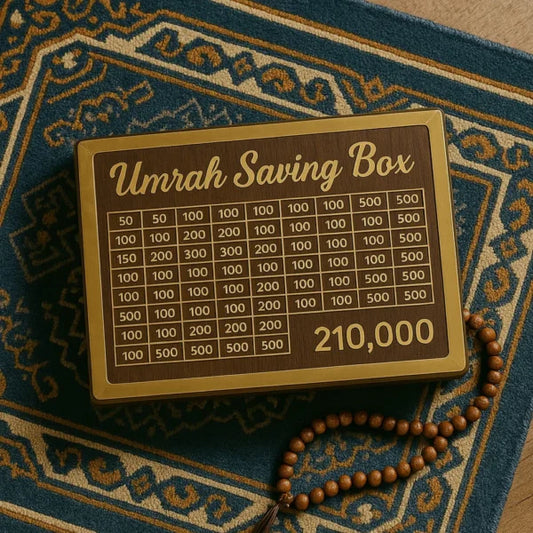Umrah Saving Box – Save Rs. 210,000 | High-Quality Wooden Money Box for Daily Saving